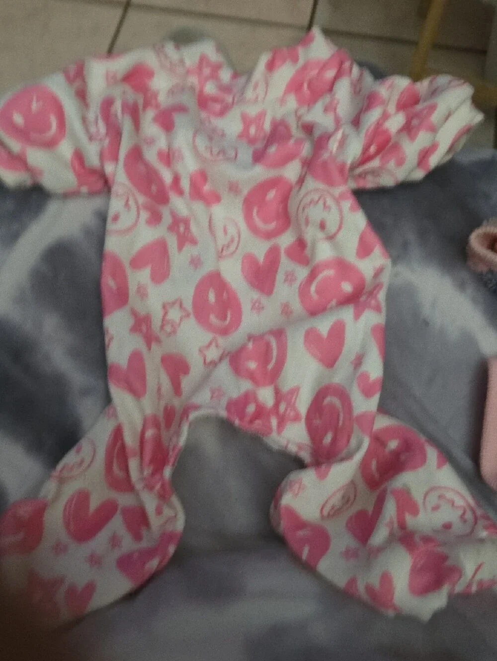 Pink Smiley Print Dog Romper & Plush Polka Dot Sweater Jamamas Small